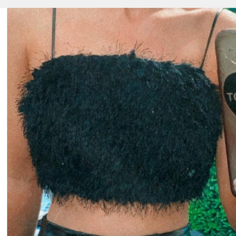 Fuzzy crop top with zipper back